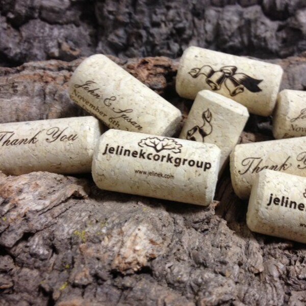 Custom printed wine corks with names, sayings and logos